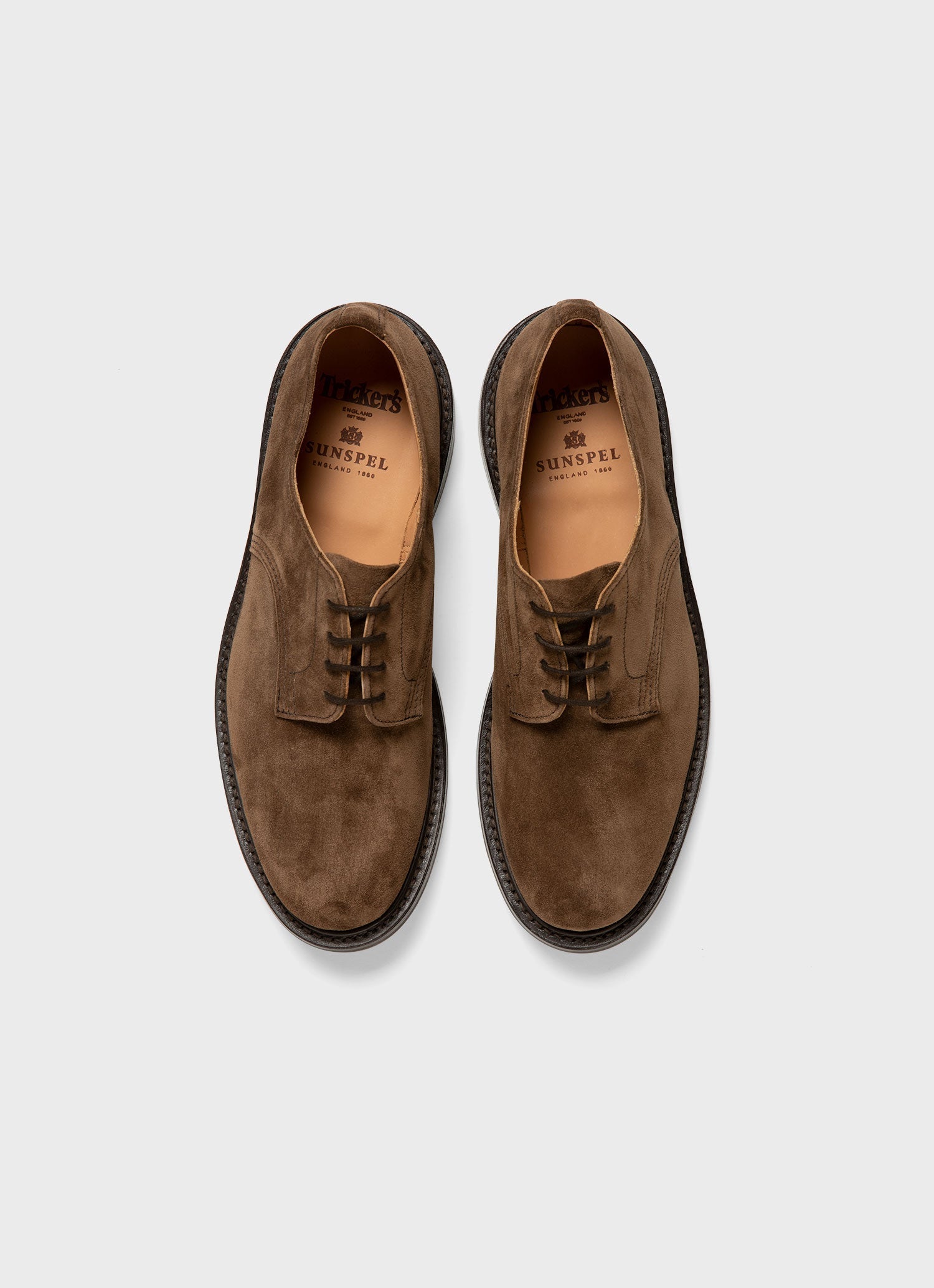 Men's Sunspel and Trickers Suede Derby Shoe in Light Brown
