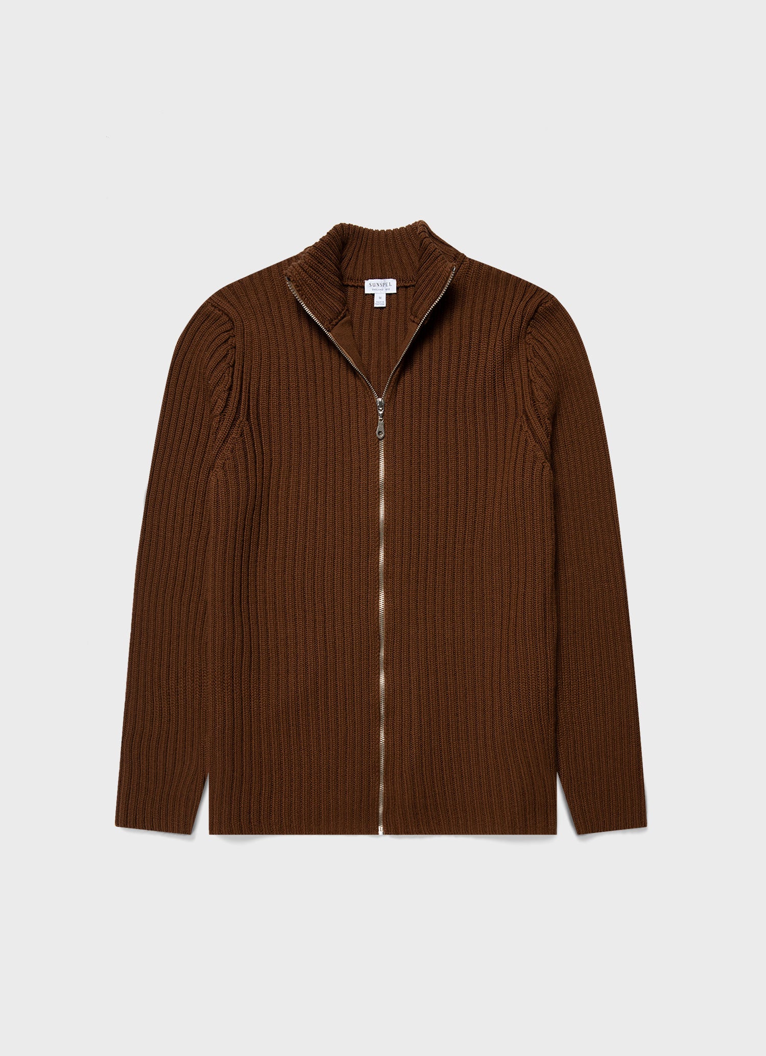 Men's Merino Rib Zip Cardigan in Pecan