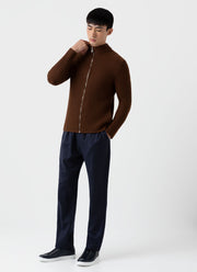 Men's Merino Rib Zip Cardigan in Pecan