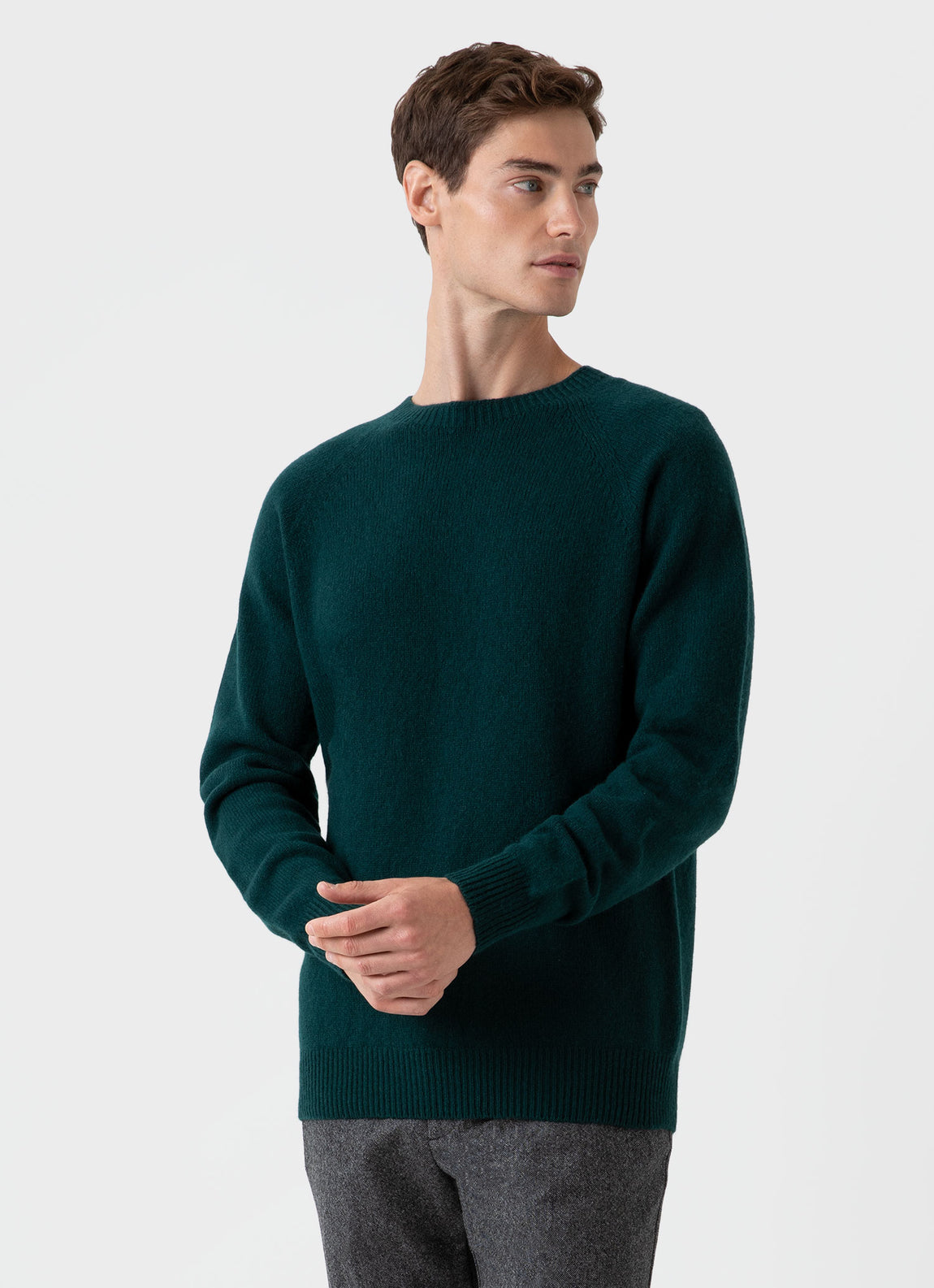 Men's Lambswool Crew Neck Jumper in Dark Green