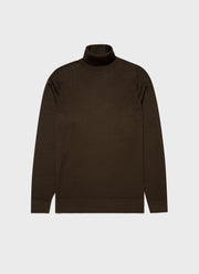 Men's Extra-Fine Merino Roll Neck in Dark Moss