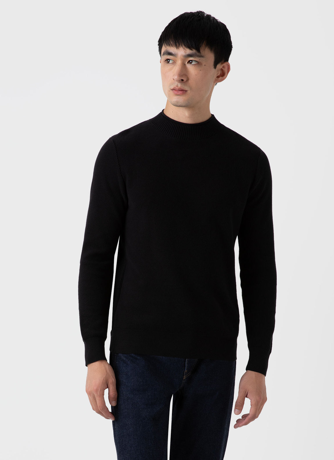 Men's Textured Guernsey Jumper in Black