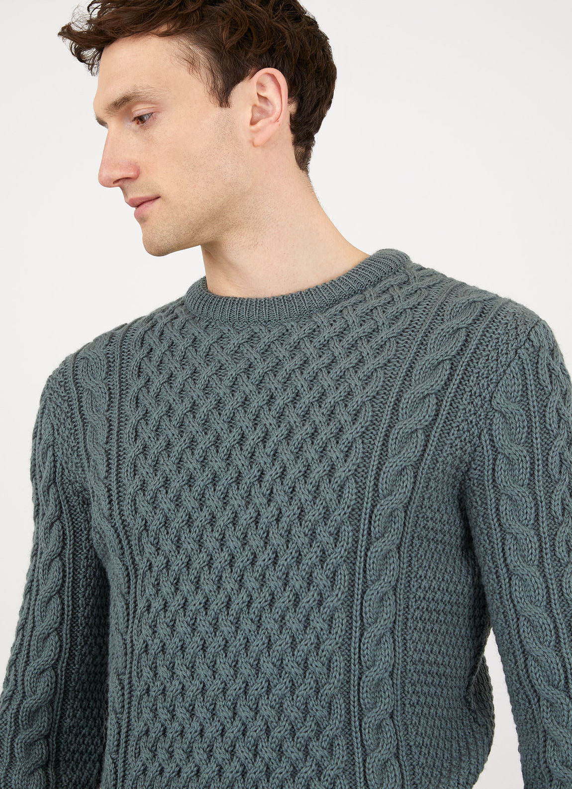 Men's Merino Cable Jumper in Dove Grey