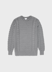 Men's Merino Cable Jumper in Grey Melange