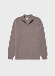 Men's Lambswool Cashmere Zip Neck Jumper in Oatmeal Melange