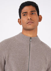 Men's Lambswool Cashmere Zip Neck Jumper in Oatmeal Melange