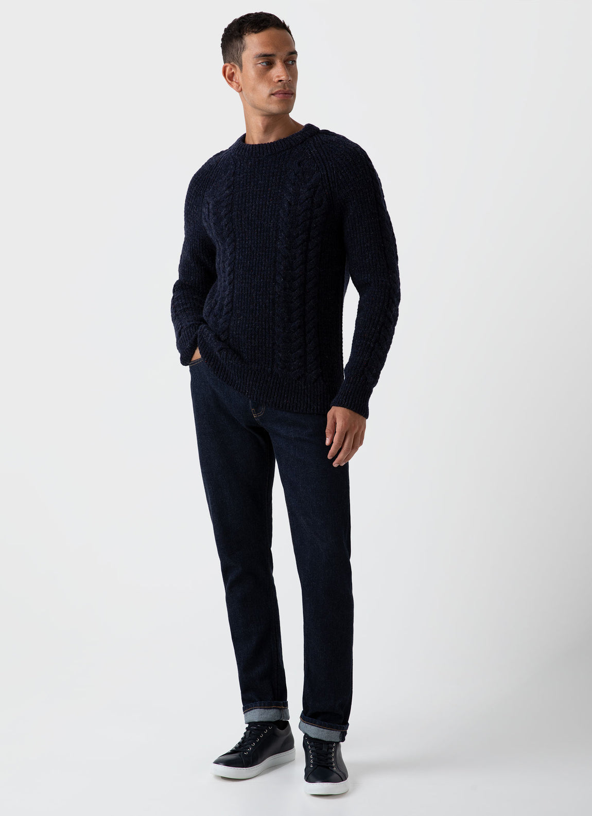 Men's Textured Donegal Jumper in Navy Donegal