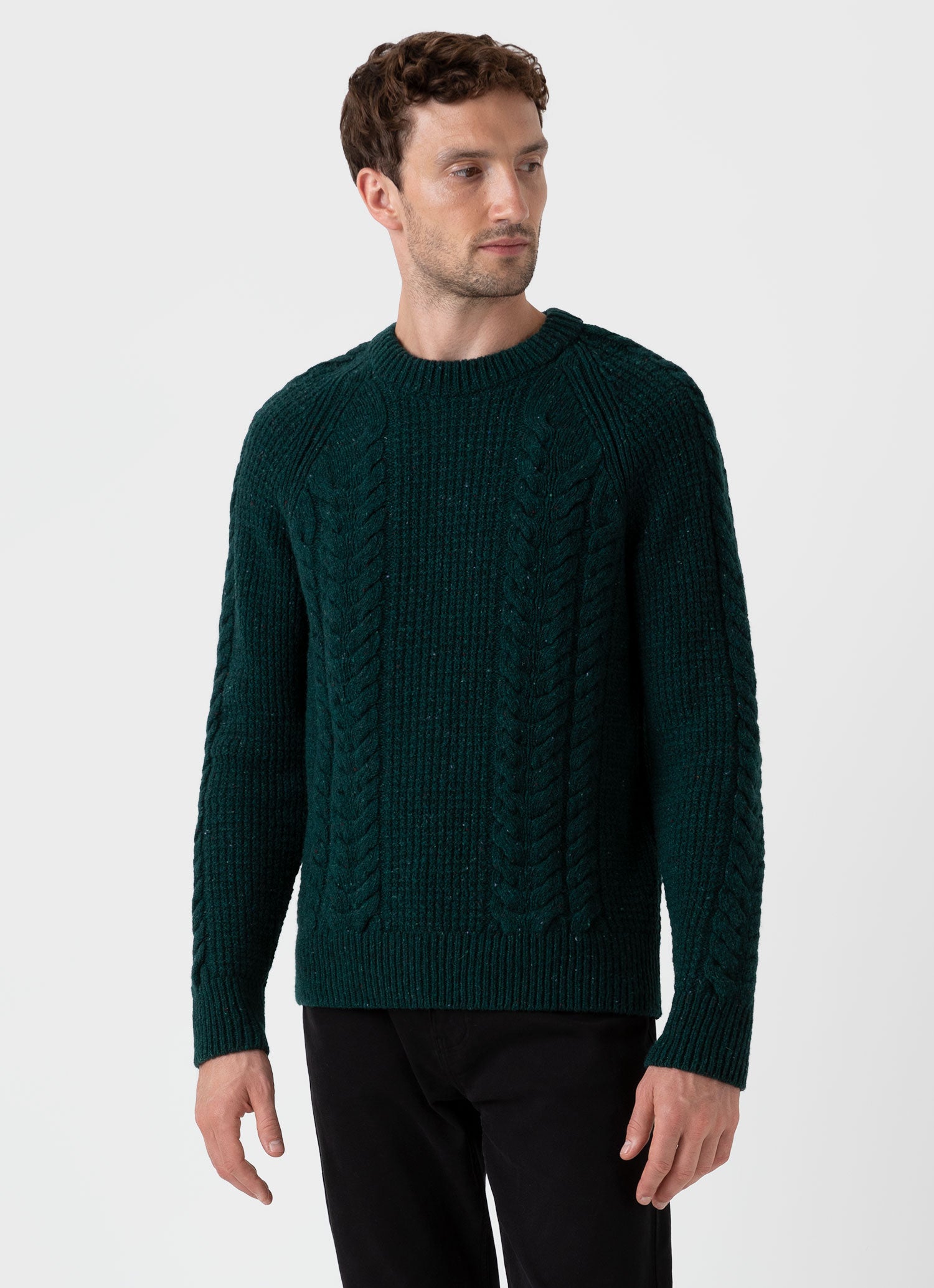 Men's Textured Donegal Jumper in Dark Green Donegal