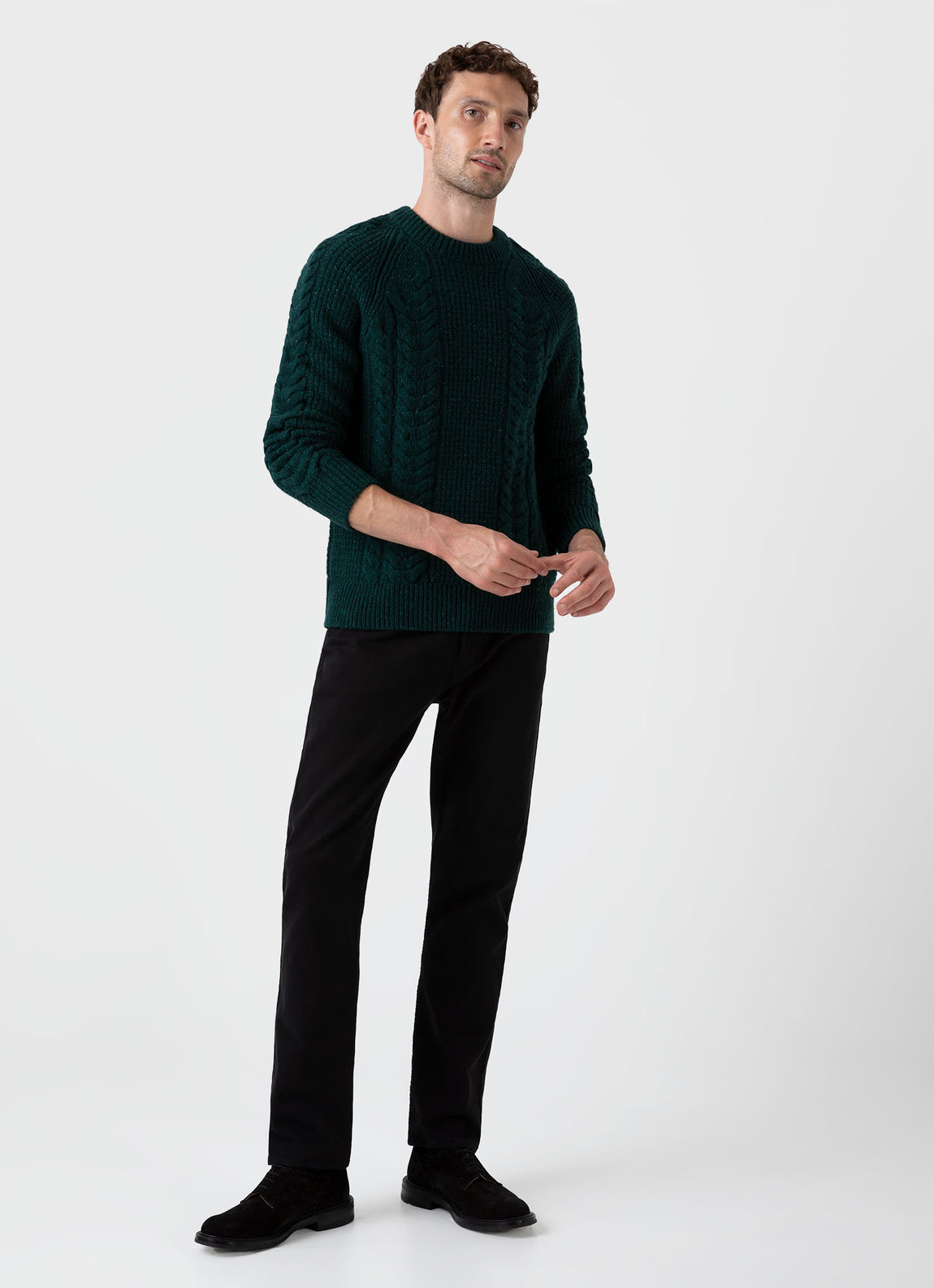 Men's Textured Donegal Jumper in Dark Green Donegal