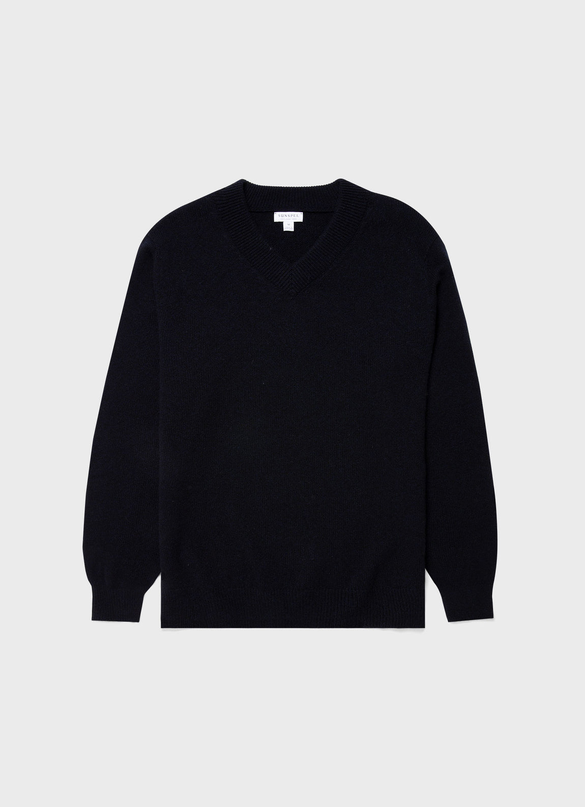 Men's Lambswool V-neck Jumper in Dark Navy Mouline