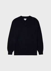 Men's Lambswool V-neck Jumper in Dark Navy Mouline