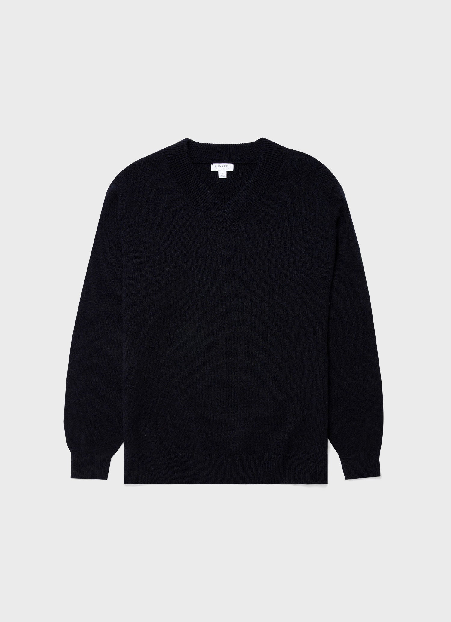 Men's Lambswool V-neck Jumper in Dark Navy Mouline