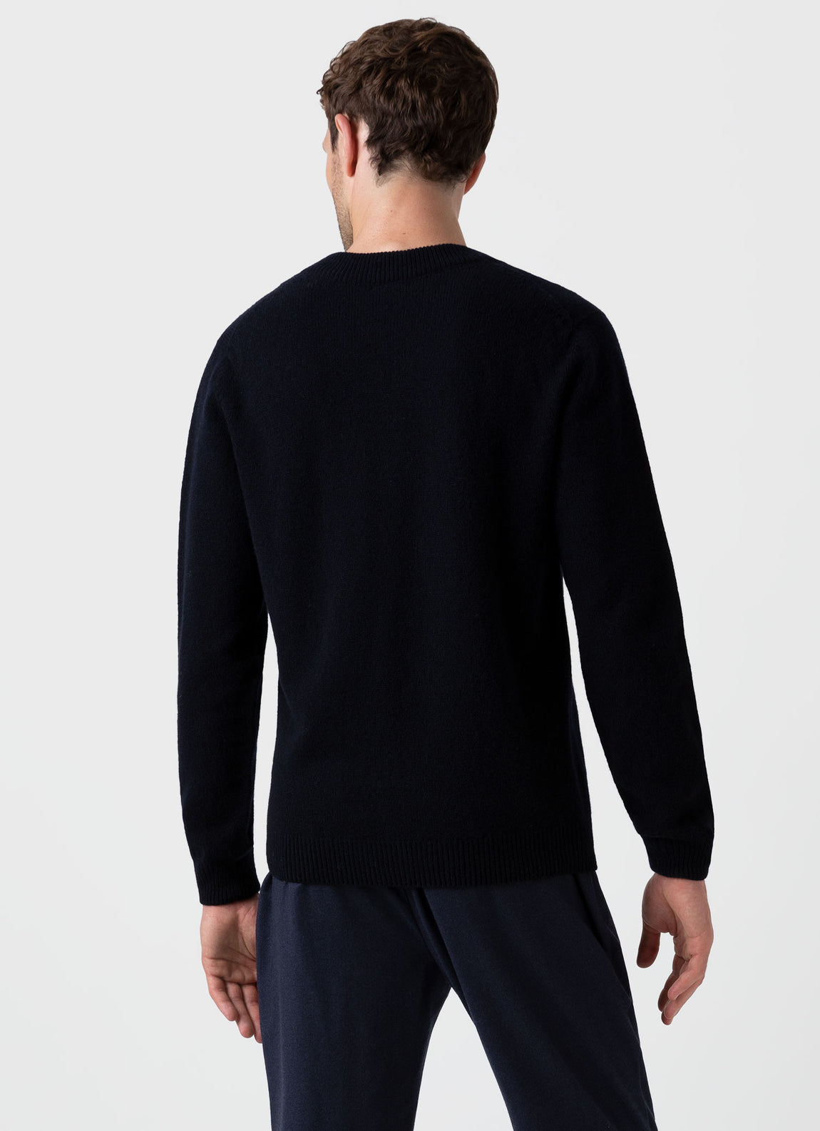 Men's Lambswool V-neck Jumper in Dark Navy Mouline