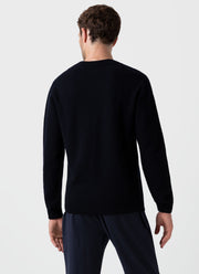 Men's Lambswool V-neck Jumper in Dark Navy Mouline