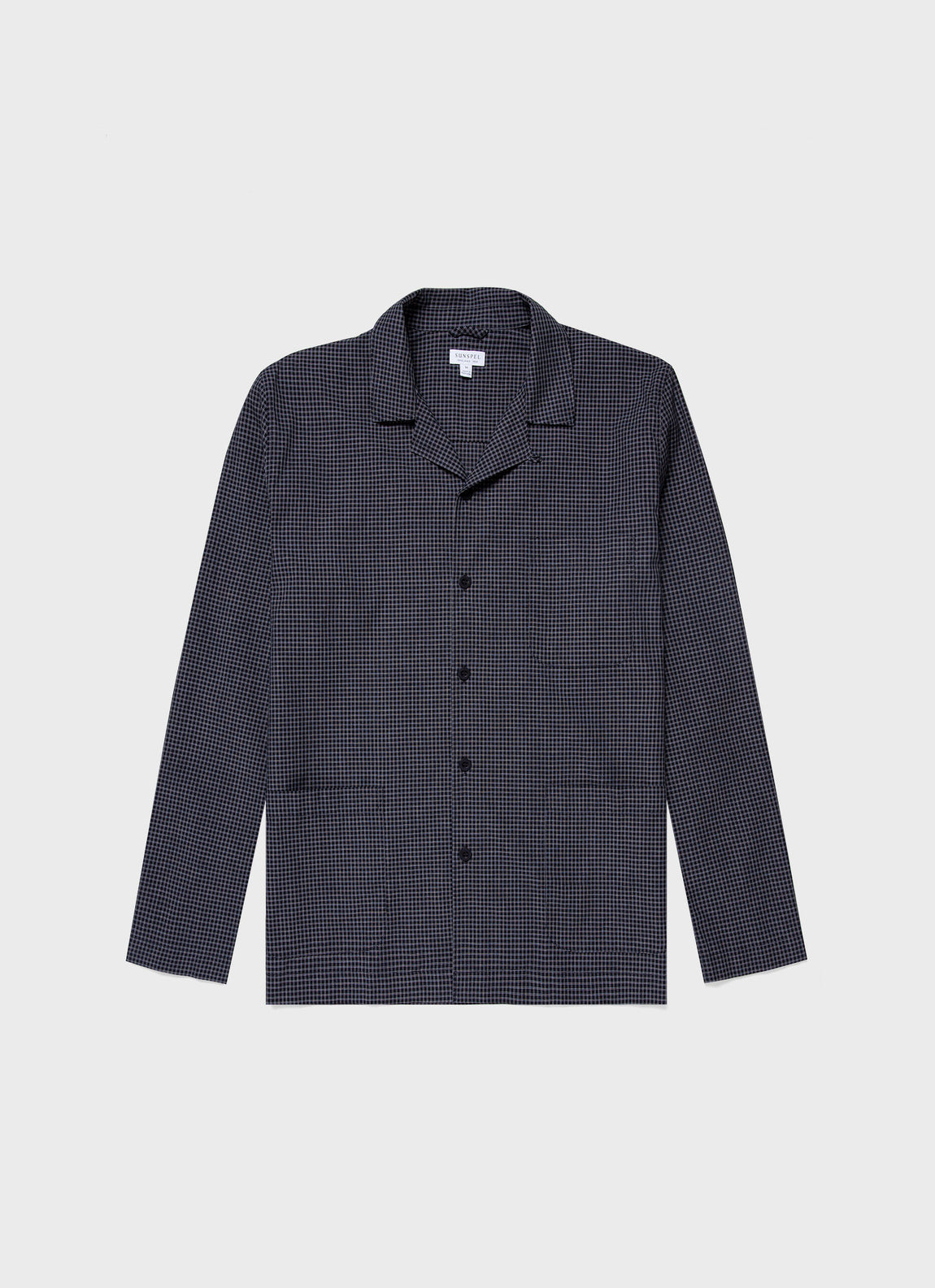 Men's Cotton Flannel Pyjama Shirt in Micro Windowpane Check