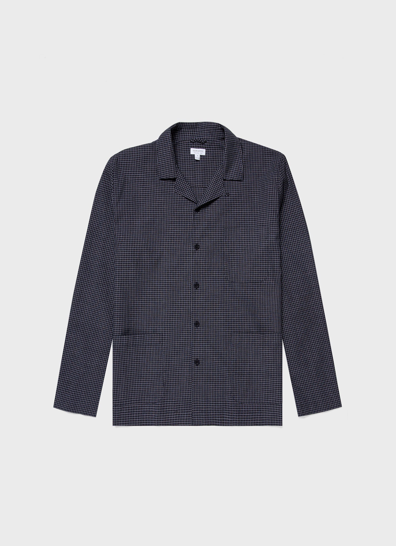 Men's Cotton Flannel Pyjama Shirt in Micro Windowpane Check