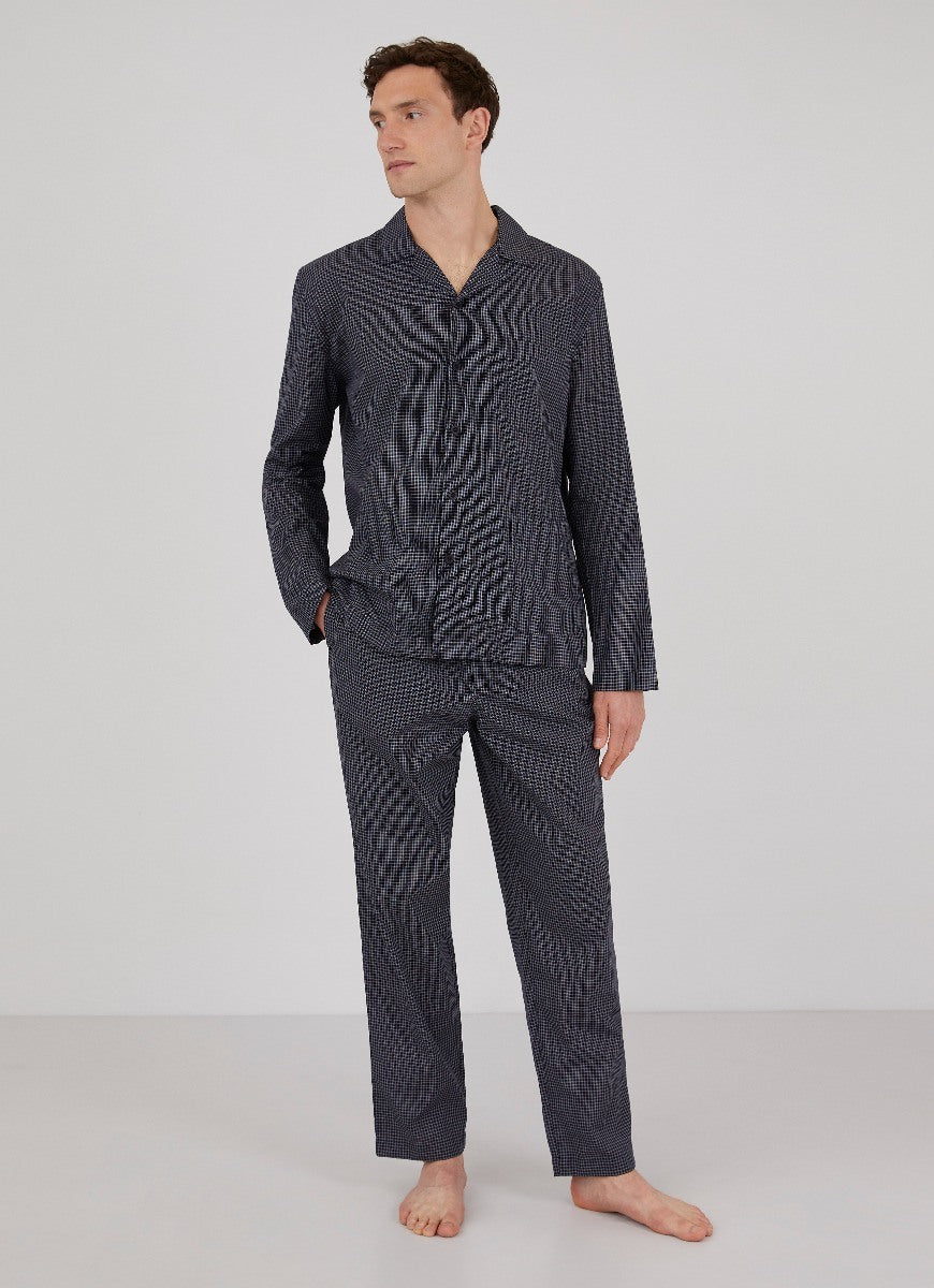 Men's Cotton Flannel Pyjama Shirt in Micro Windowpane Check