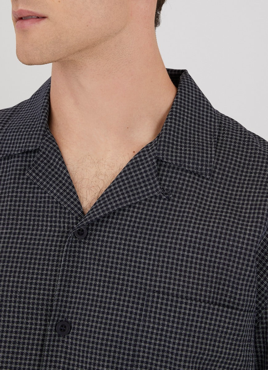 Men's Cotton Flannel Pyjama Shirt in Micro Windowpane Check