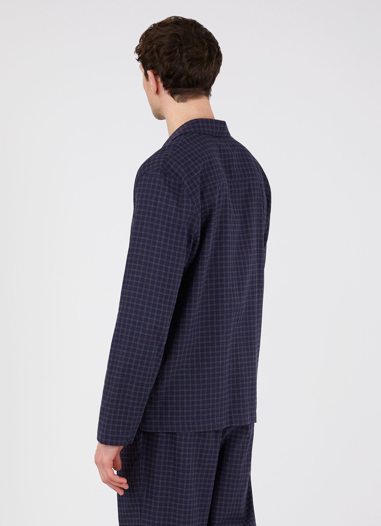 Men's Cotton Flannel Pyjama Shirt in Navy Window Check