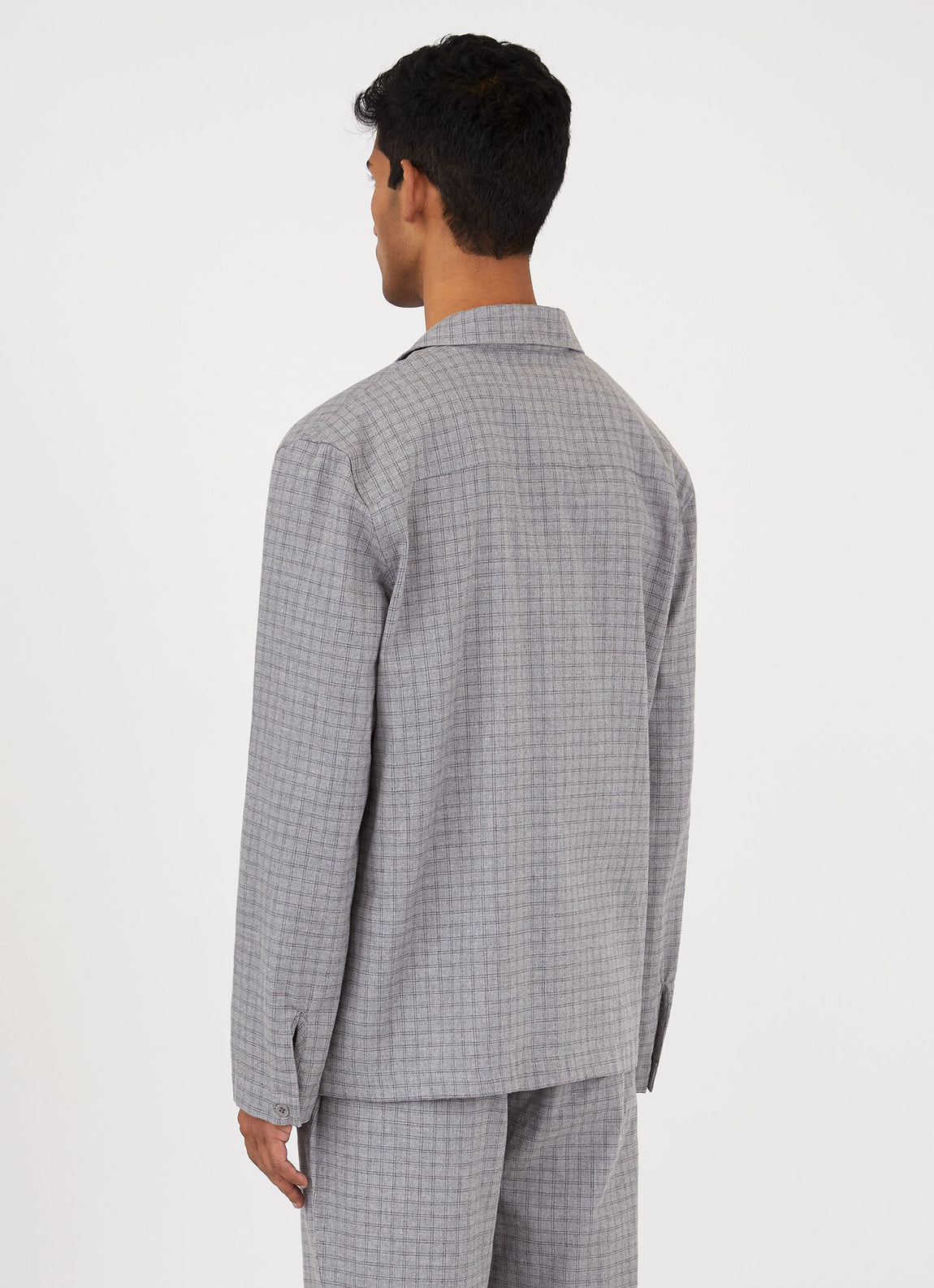 Men's Cotton Flannel Pyjama Shirt in Grey Melange Window Check
