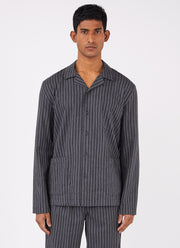 Men's Cotton Flannel Pyjama Shirt in Charcoal/Mid Grey Stripe