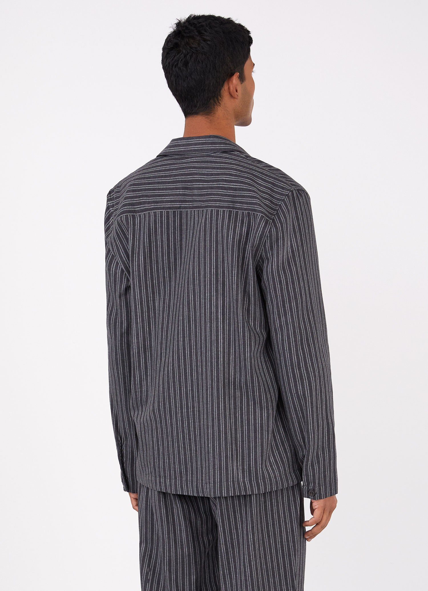 Men's Cotton Flannel Pyjama Shirt in Charcoal/Mid Grey Stripe