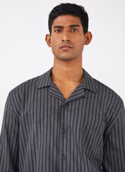Men's Cotton Flannel Pyjama Shirt in Charcoal/Mid Grey Stripe