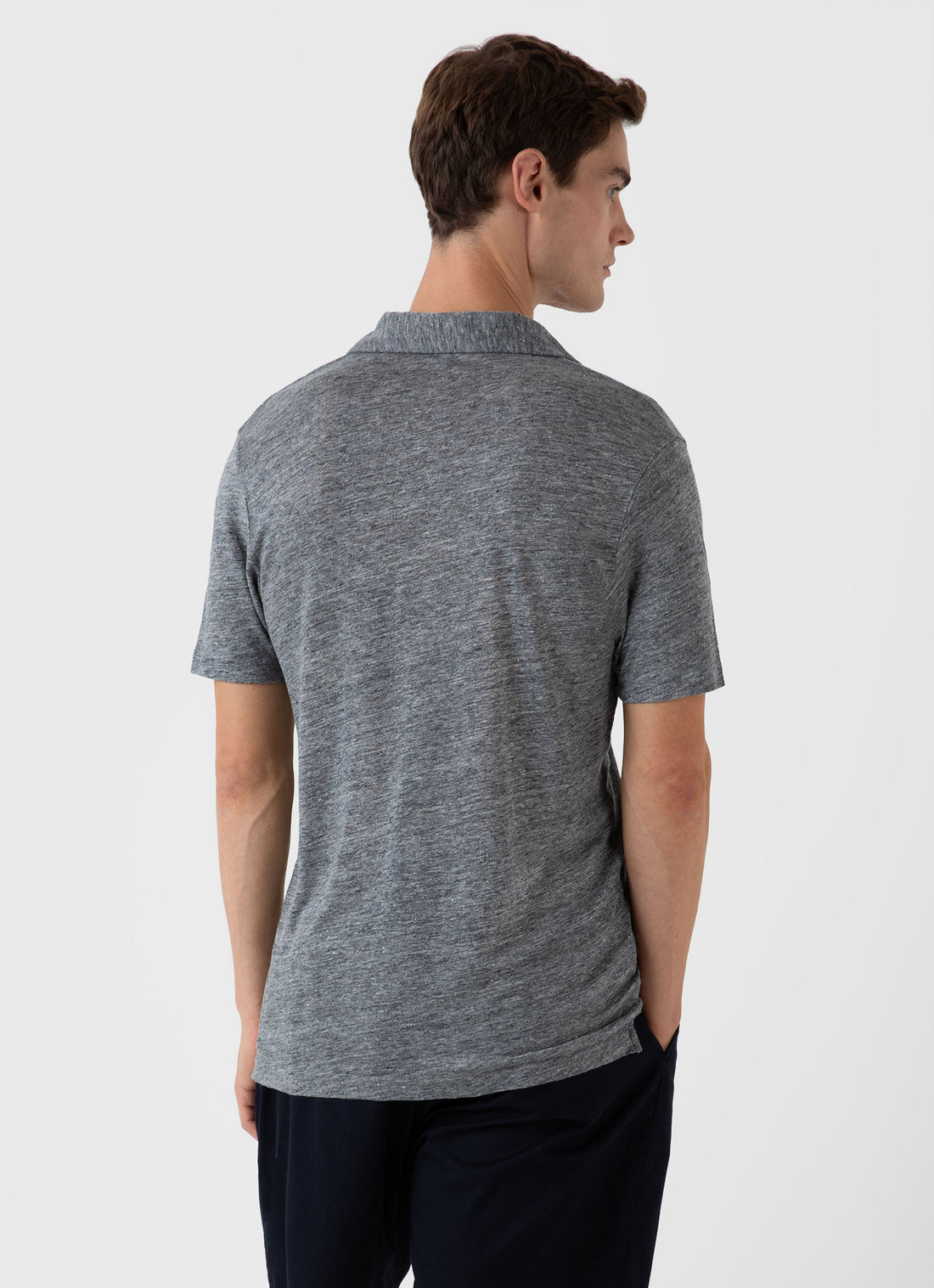 Men's Linen Polo Shirt in Mid Grey Melange