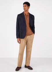 Men's Long Sleeve Sea Island Cotton Knit Polo Shirt in Gingerbread