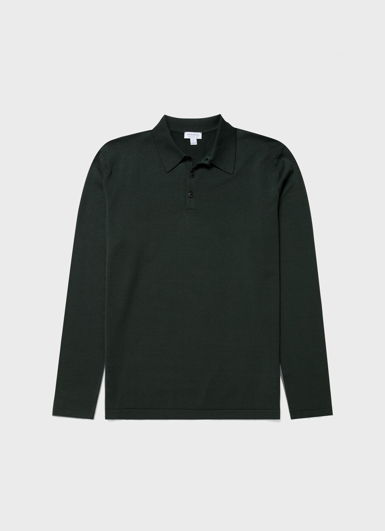 Men's Long Sleeve Sea Island Cotton Knit Polo Shirt in Seaweed