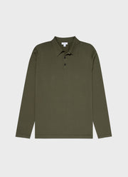 Men's Long Sleeve Sea Island Cotton Knit Polo Shirt in Hunter Green