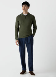 Men's Long Sleeve Sea Island Cotton Knit Polo Shirt in Hunter Green