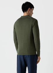 Men's Long Sleeve Sea Island Cotton Knit Polo Shirt in Hunter Green
