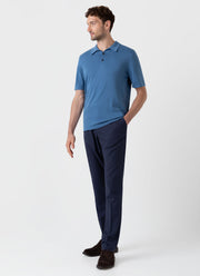 Men's Sea Island Cotton Knit Polo Shirt in Bluestone