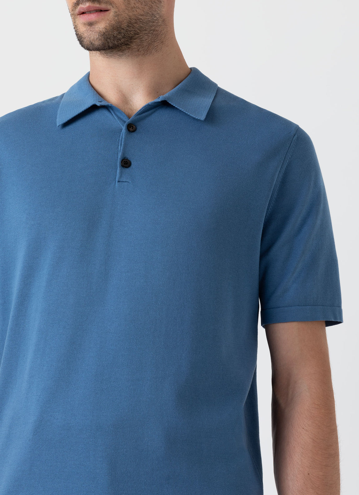 Men's Sea Island Cotton Knit Polo Shirt in Bluestone