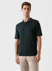 Men's Sea Island Cotton Knit Polo Shirt in Seaweed