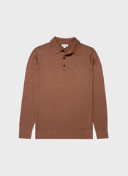 Men's Extra-Fine Merino Polo Shirt in Pecan
