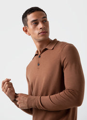 Men's Extra-Fine Merino Polo Shirt in Pecan