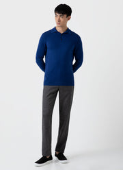 Men's Extra-Fine Merino Polo Shirt in Space Blue