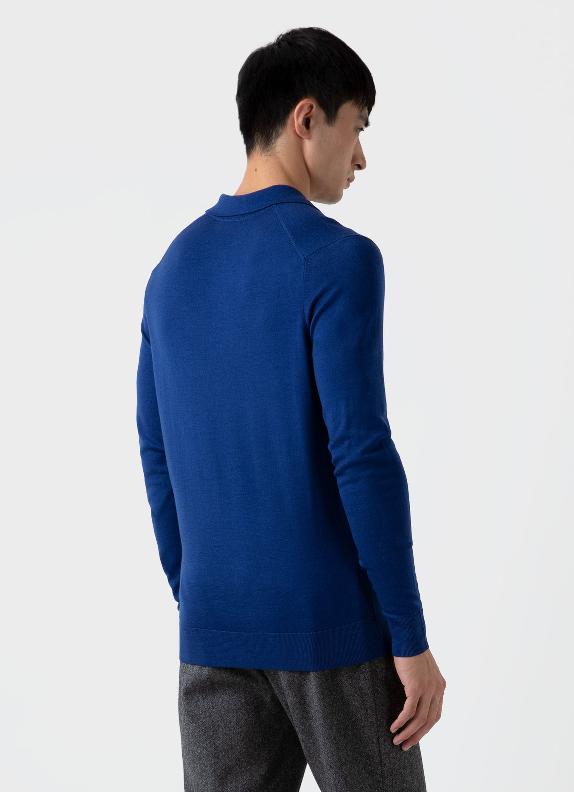 Men's Extra-Fine Merino Polo Shirt in Space Blue