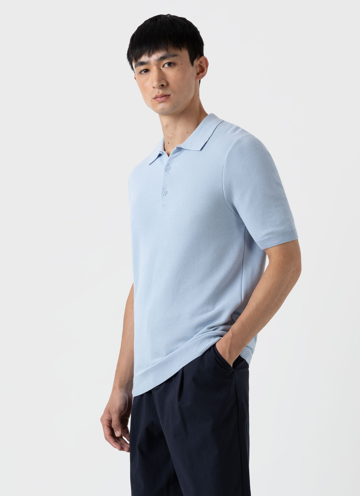 Men's Knit Polo Shirt in Pastel Blue