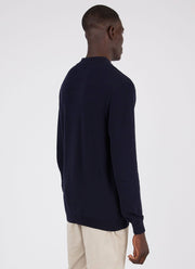 Men's Knit Long Sleeve Polo Shirt in Navy