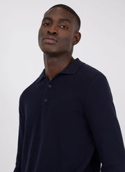 Men's Knit Long Sleeve Polo Shirt in Navy
