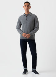 Men's Lambswool Polo Shirt in Mid Grey Melange