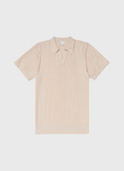 Men's Rib Knit Polo Shirt in Beige