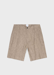 Men's Pleated Linen Short in Dark Stone