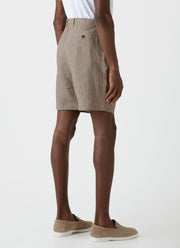Men's Pleated Linen Short in Dark Stone