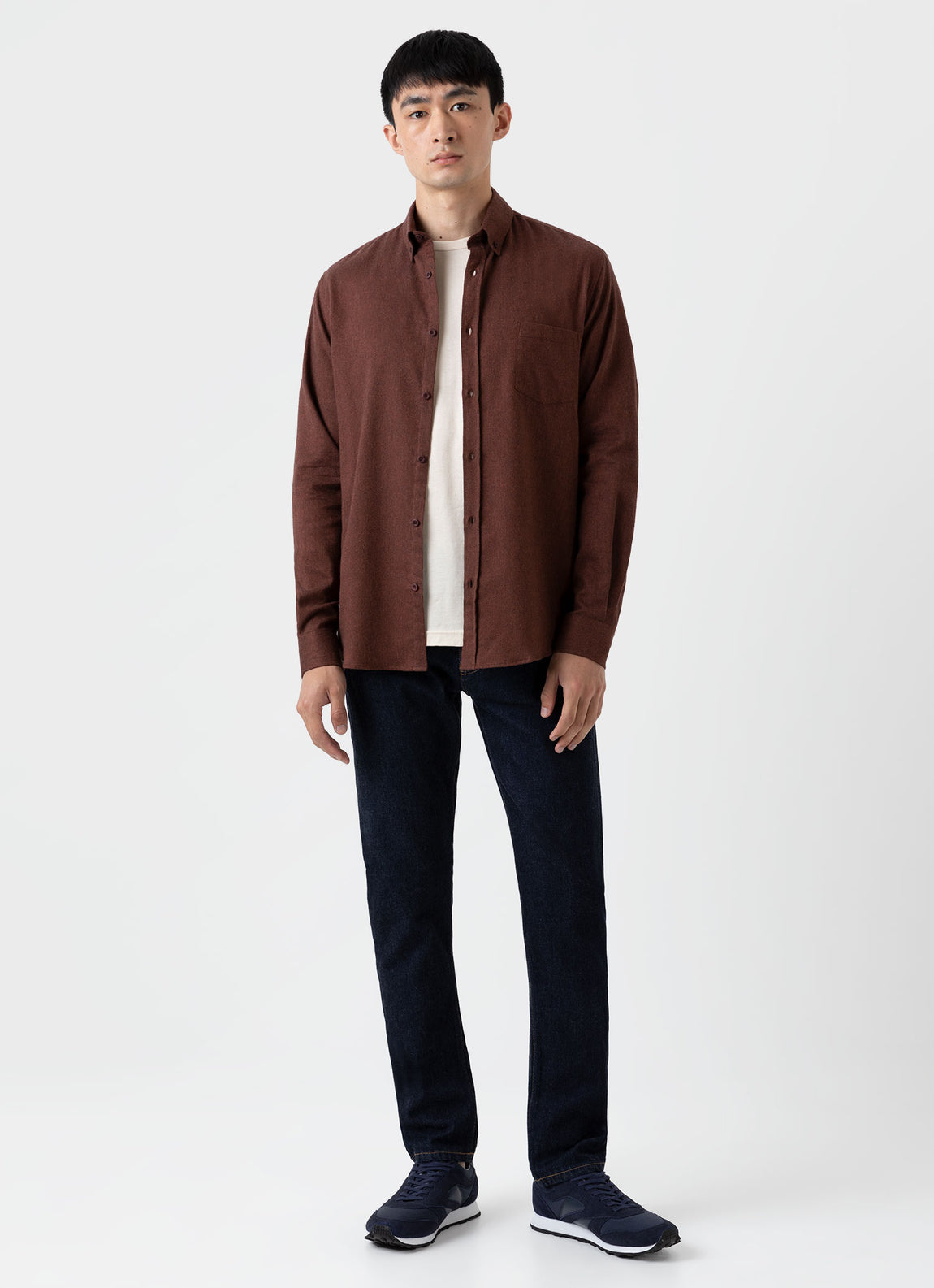 Men's Button Down Flannel Shirt in Pecan Melange