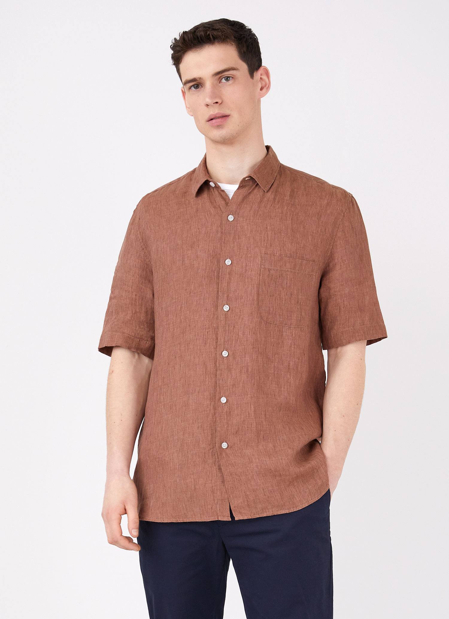 Men's Short Sleeve Linen Shirt in Gingerbread