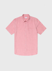 Men's Short Sleeve Linen Shirt in Shell Pink